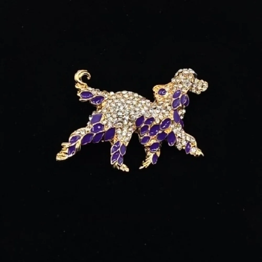 Pretty Golden Retriever Dog Gold and Purple Brooch